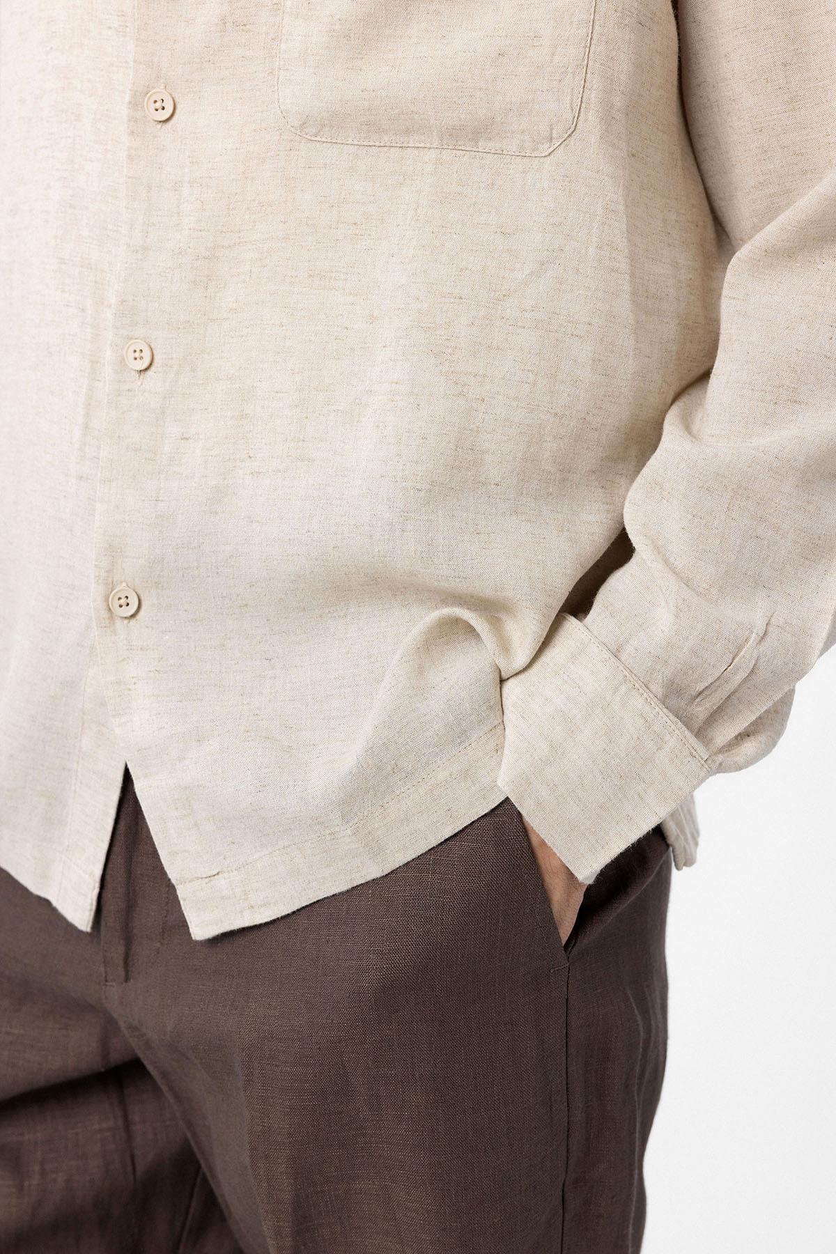 Antioch-Bej Keten Karışımlı Relax Fit Erkek Gömlek-Gömlek-8-Milagron.com