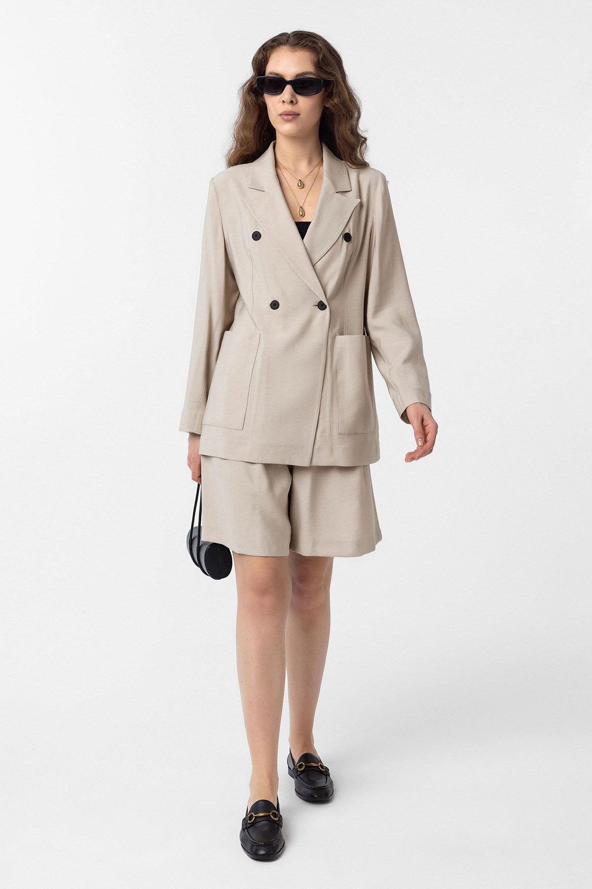 Antioch-Bej Kruvaze Kadın Blazer Ceket-Blazer Ceket-2-Milagron.com