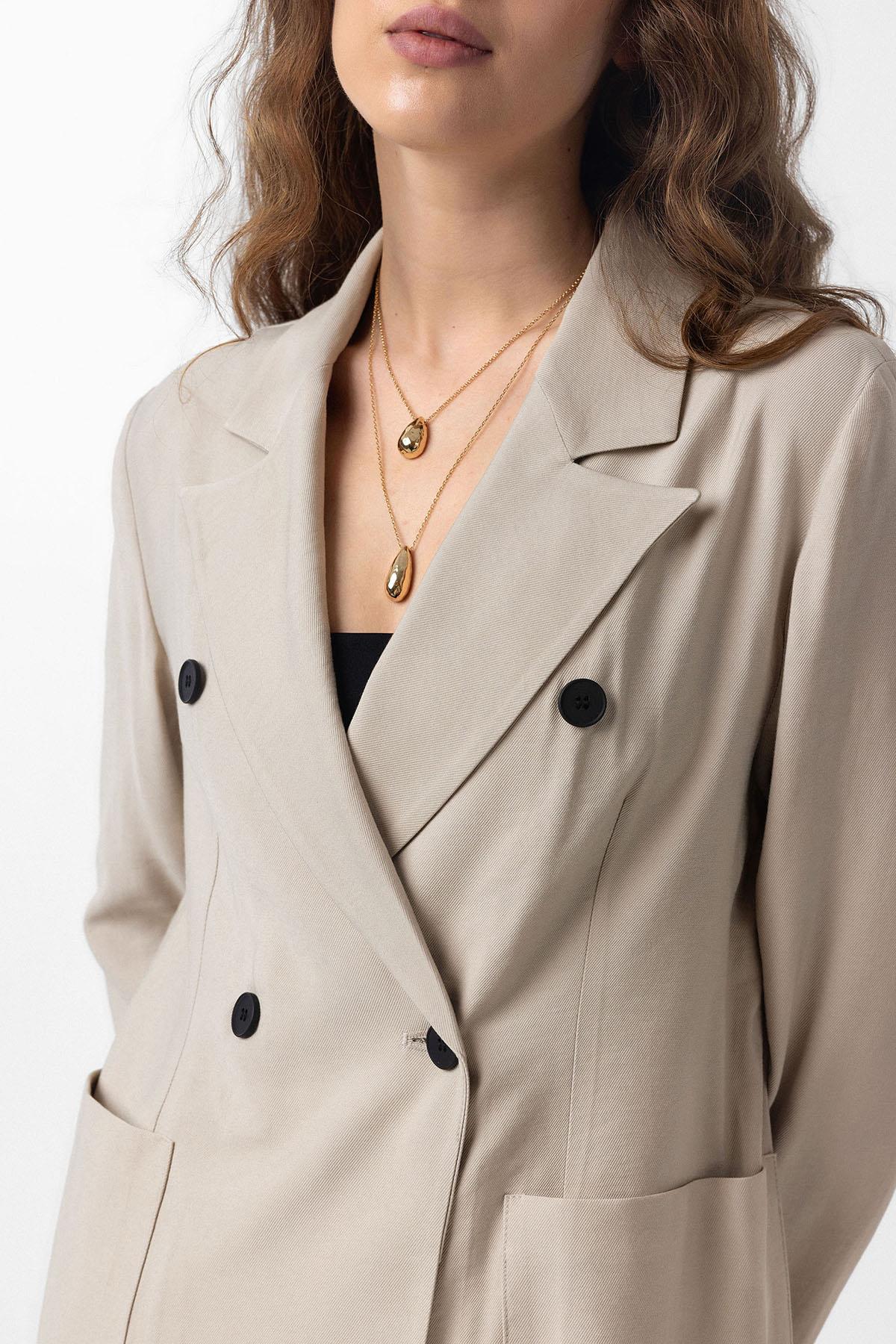 Antioch-Bej Kruvaze Kadın Blazer Ceket-Blazer Ceket-4-Milagron.com