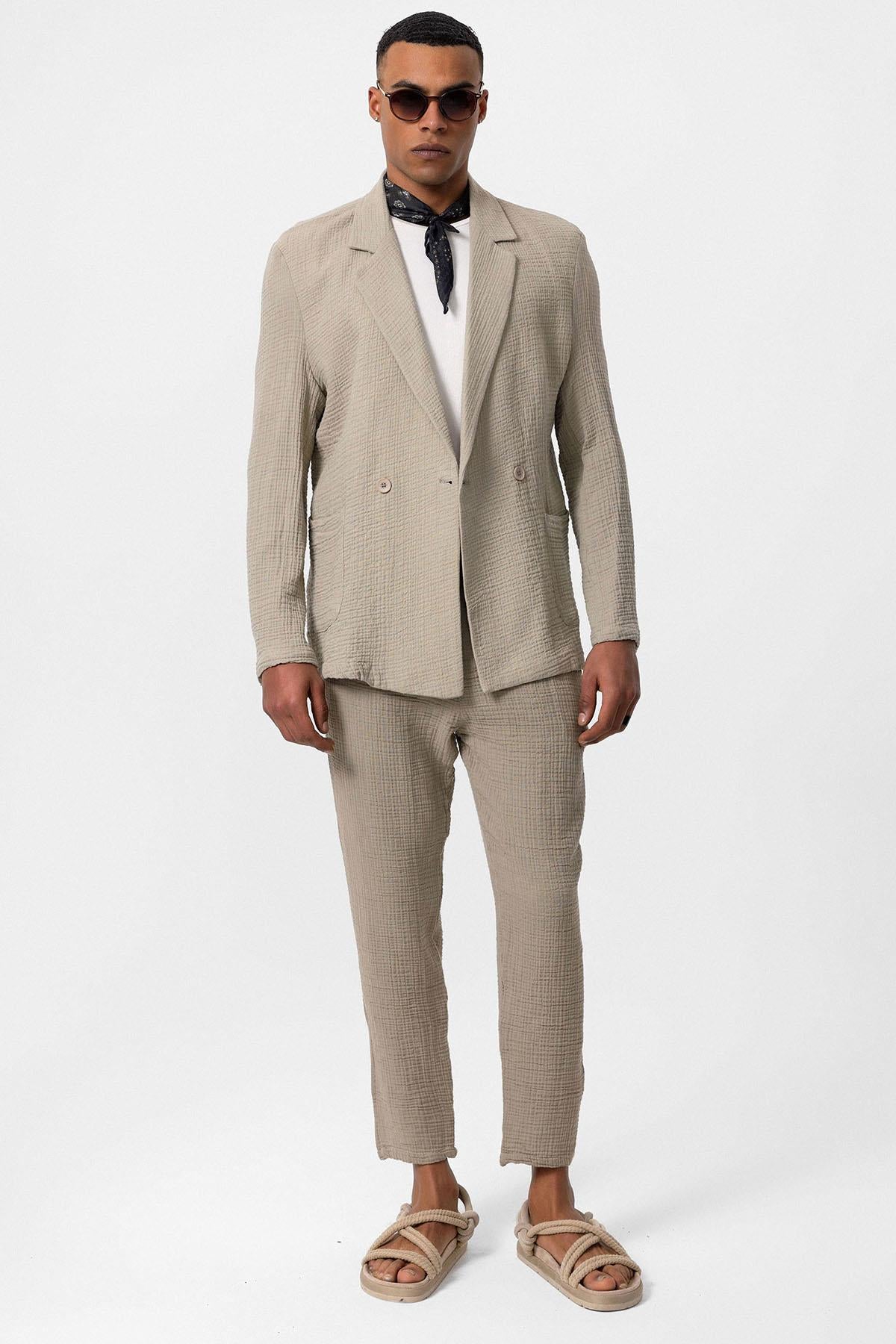 Antioch-Bej Kruvaze Kapama Astarsız Erkek Blazer Ceket-Ceket-3-Milagron.com