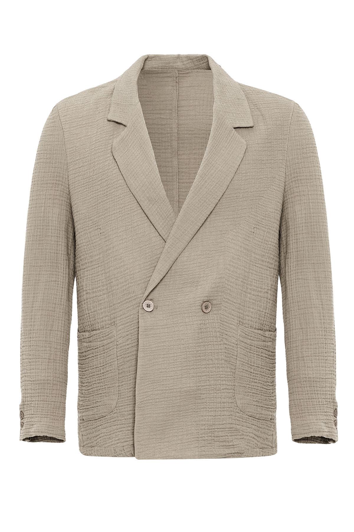 Antioch-Bej Kruvaze Kapama Astarsız Erkek Blazer Ceket-Ceket-8-Milagron.com