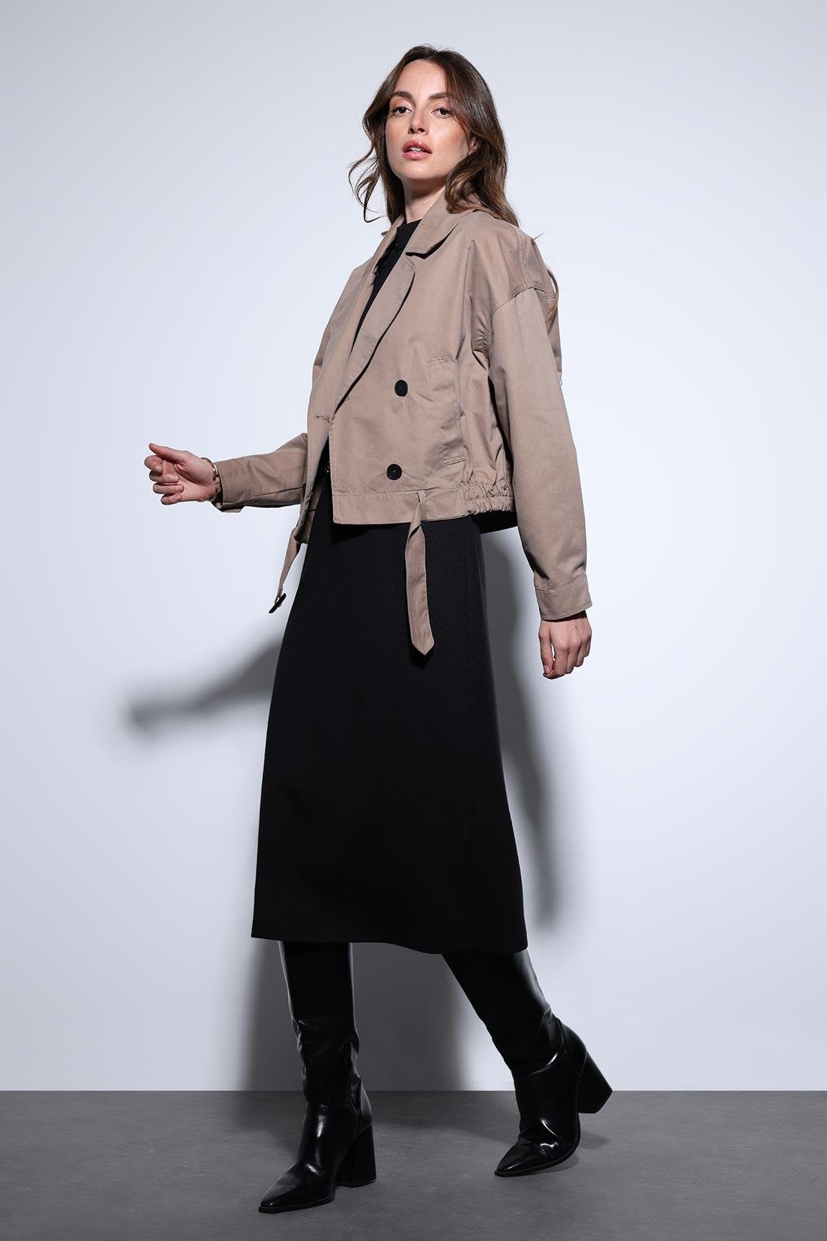 Antioch-Antioch Bej Kruvaze Kısa Kadın Trençkot-Trençkot-1-Milagron.com