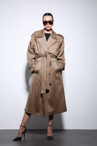 Antioch-Bej Kruvaze Süet Görünümlü Premium Kadın Trençkot-Trençkot-2-Milagron.com