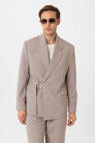 Antioch-Bej Kuşaklı Relax Fit Erkek Blazer Ceket-Blazer Ceket-1-Milagron.com