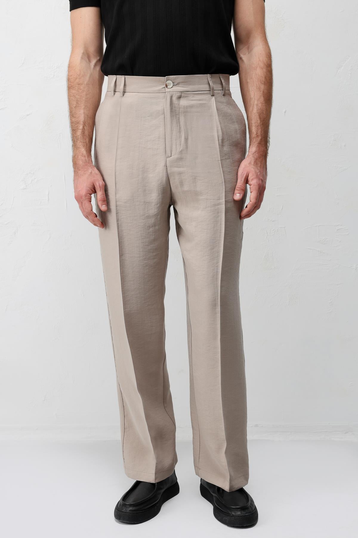 Antioch Bej Lyocell Relaxed Fit Pileli Erkek Pantolon