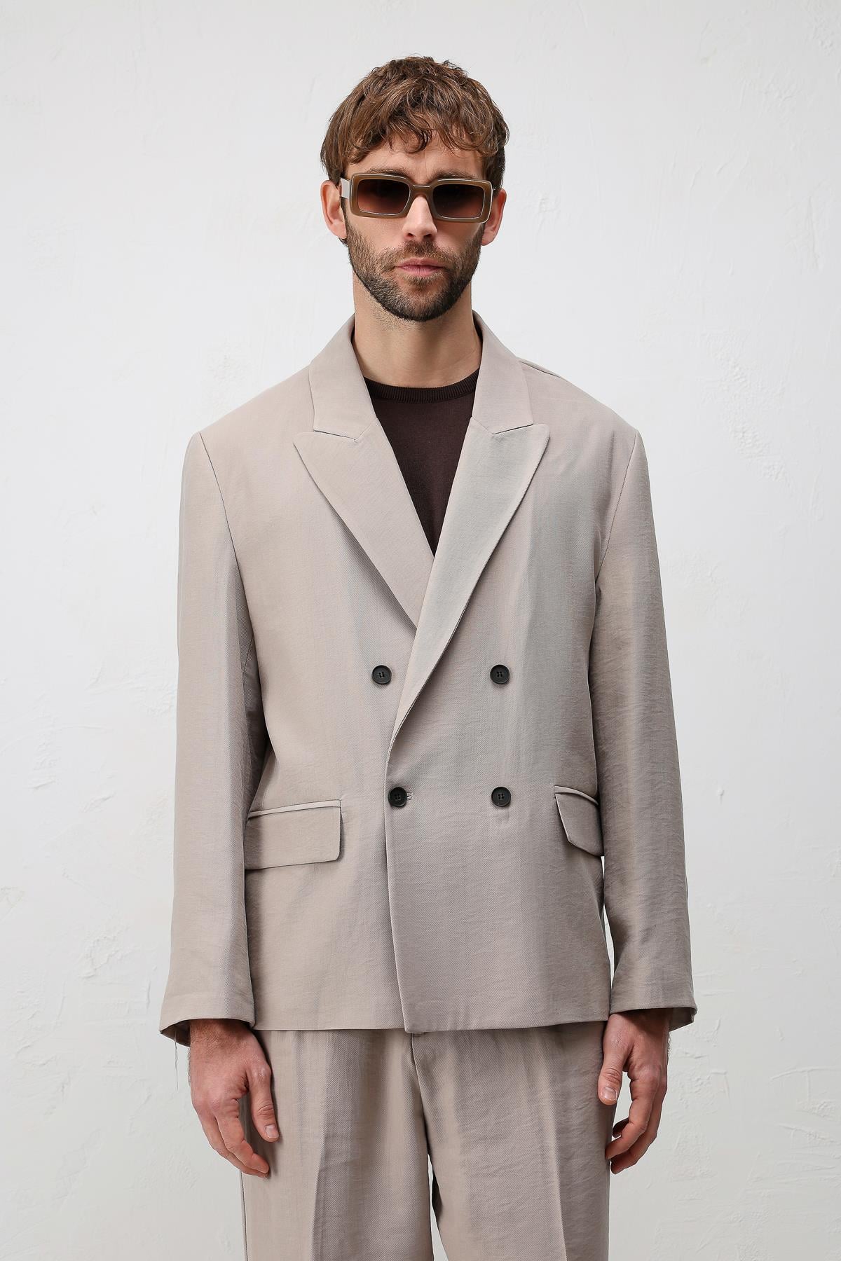 Antioch Bej Modal Karışımlı Relaxed Fit Erkek Blazer Ceket