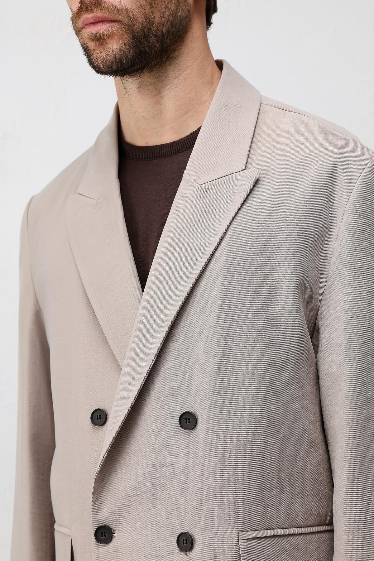Antioch Bej Modal Karışımlı Relaxed Fit Erkek Blazer Ceket
