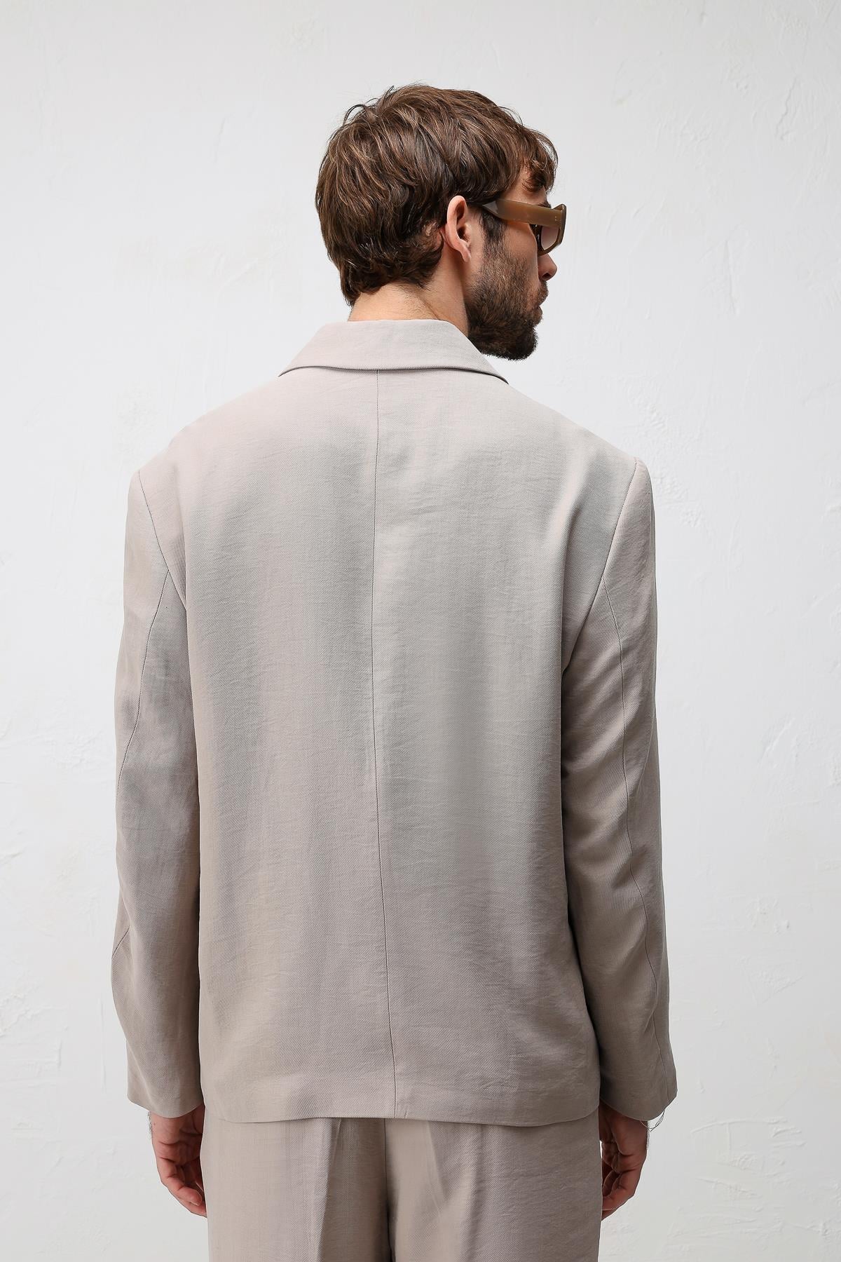 Antioch Bej Modal Karışımlı Relaxed Fit Erkek Blazer Ceket