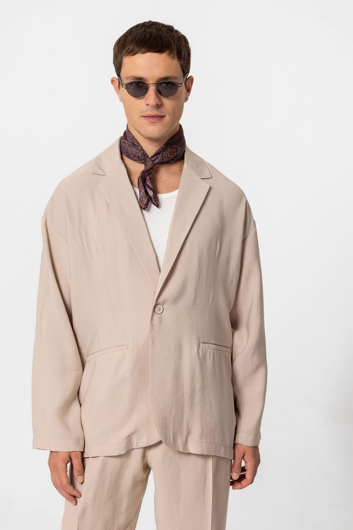 Antioch-Bej Oversize Astarsız Erkek Blazer Ceket-Ceket-1-Milagron.com
