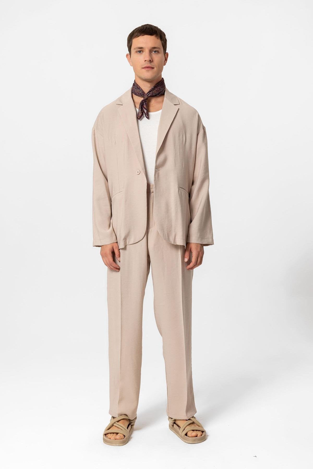 Antioch-Bej Oversize Astarsız Erkek Blazer Ceket-Ceket-6-Milagron.com
