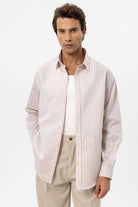 Antioch-Bej Oversize Çizgili Erkek Gömlek-Gömlek-3-Milagron.com