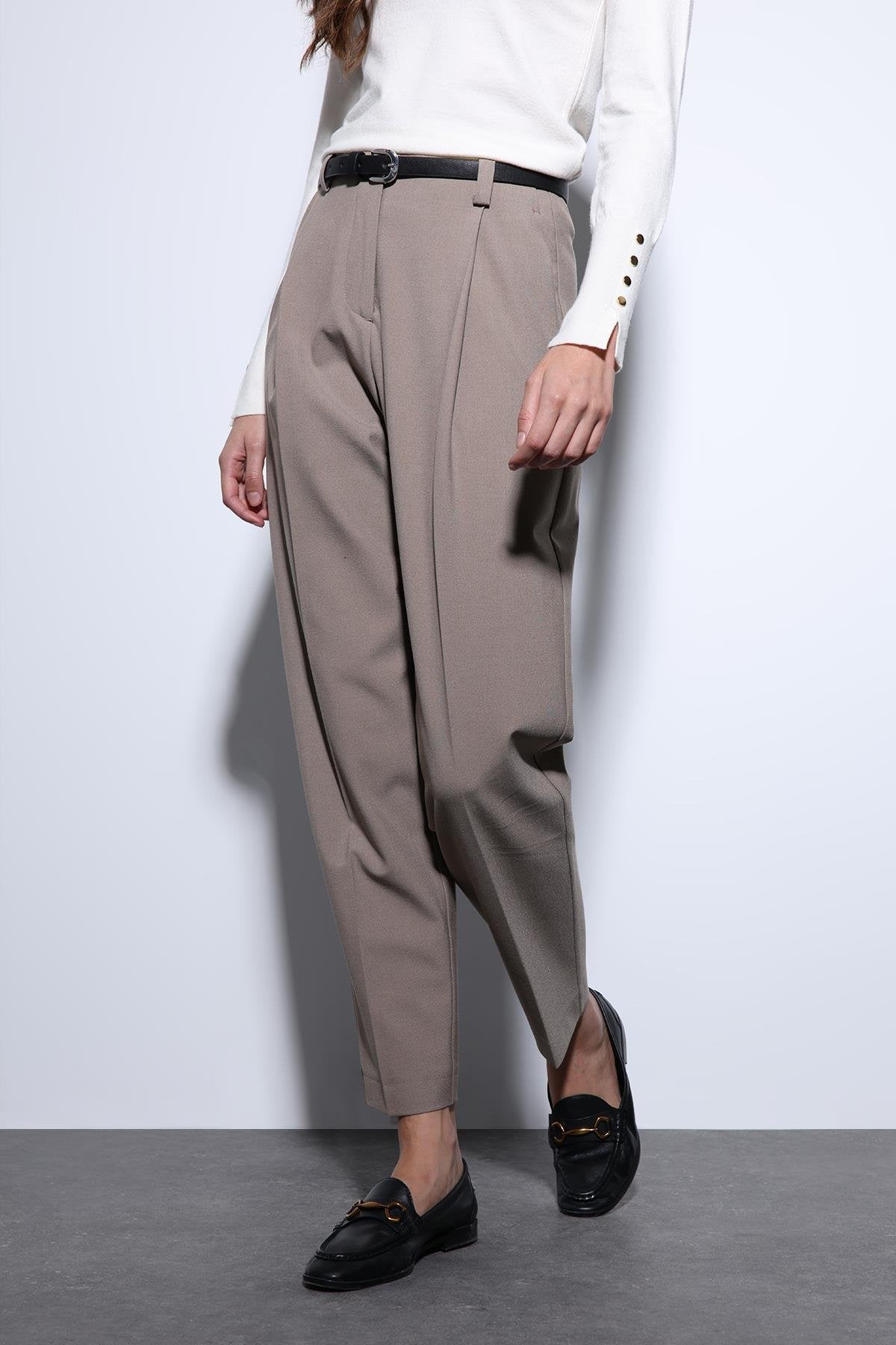 Antioch-Bej Pensli Kadın Pantolon-Kumaş Pantolon-3-Milagron.com