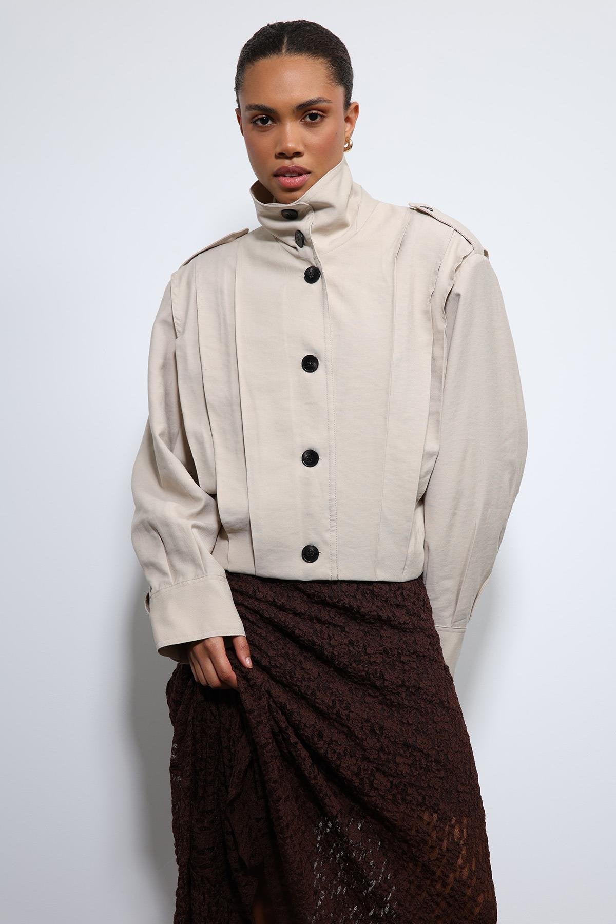 Antioch-Bej Pile Detaylı Dik Yaka Mont-Mont-4-Milagron.com