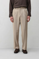 Antioch Bej Relax Fit Pilili Erkek Pantolon