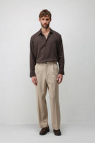 Antioch Bej Relax Fit Pilili Erkek Pantolon