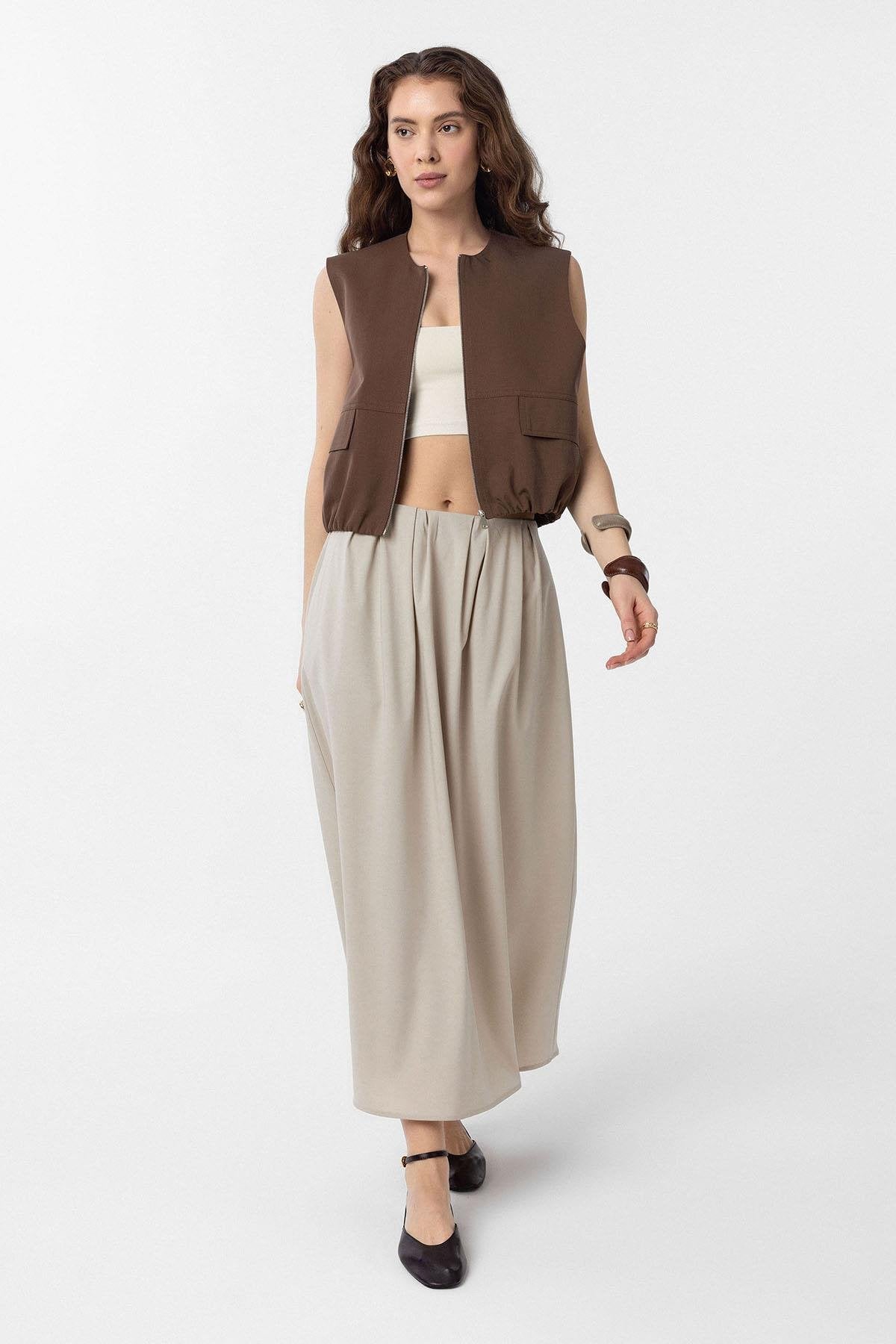 Antioch-Bej Pilili Kadın Midi Etek-Etek-3-Milagron.com