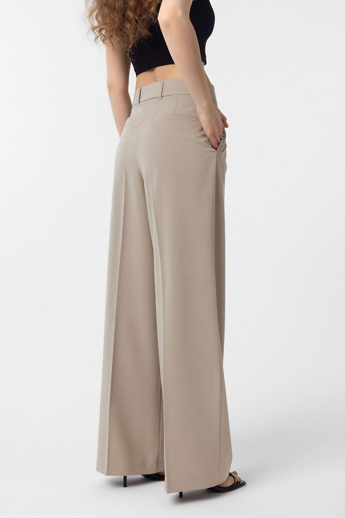 Antioch-Bej Pilili Kadın Pantolon-Kumaş Pantolon-4-Milagron.com