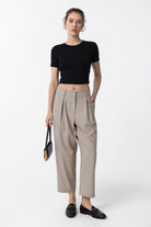 Antioch-Bej Pilili Soft Bilek Boyu Kadın Pantolon-Kumaş Pantolon-2-Milagron.com