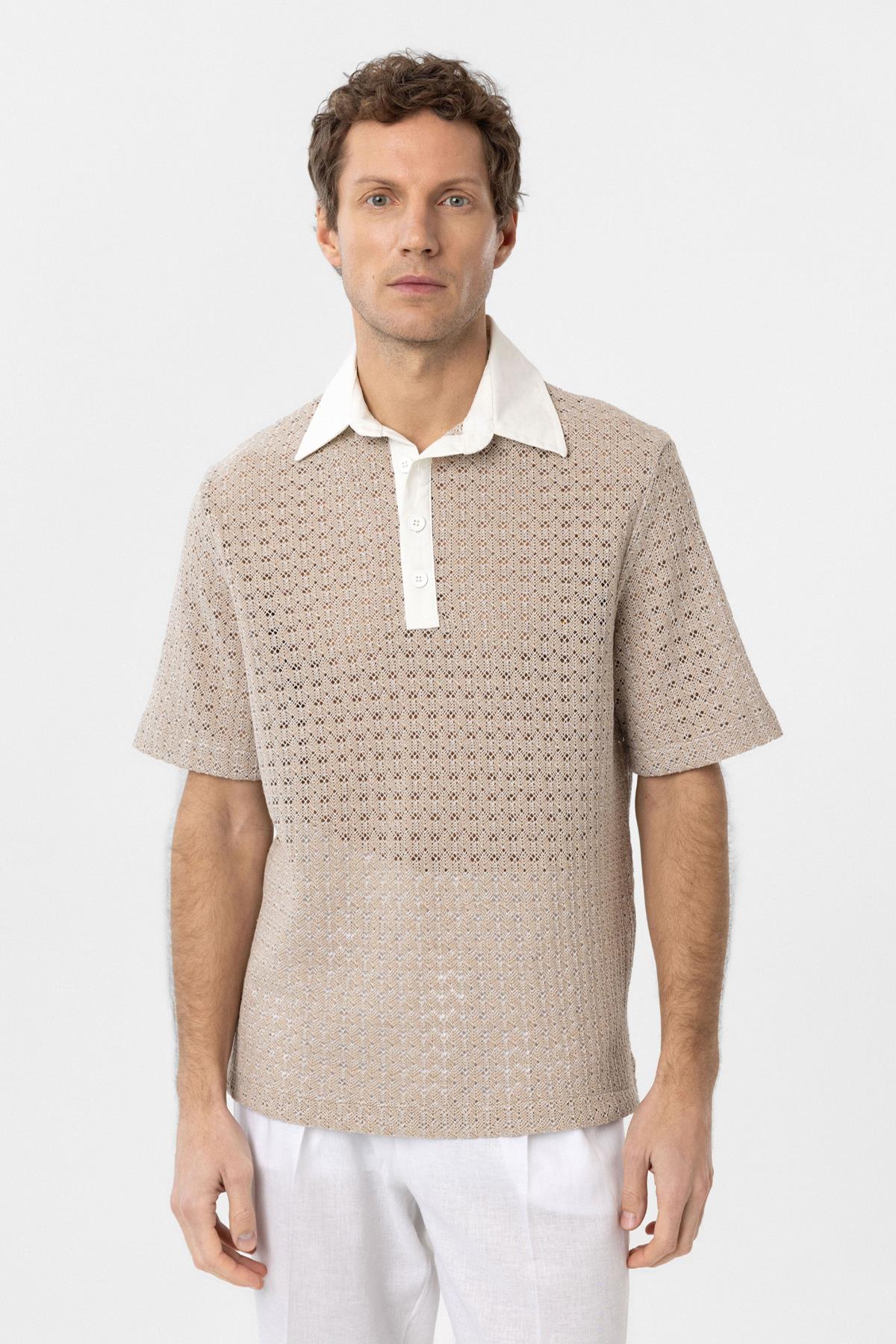 Antioch-Bej Polo Yaka Örgü Erkek T Shirt-T-Shirts-1-Milagron.com