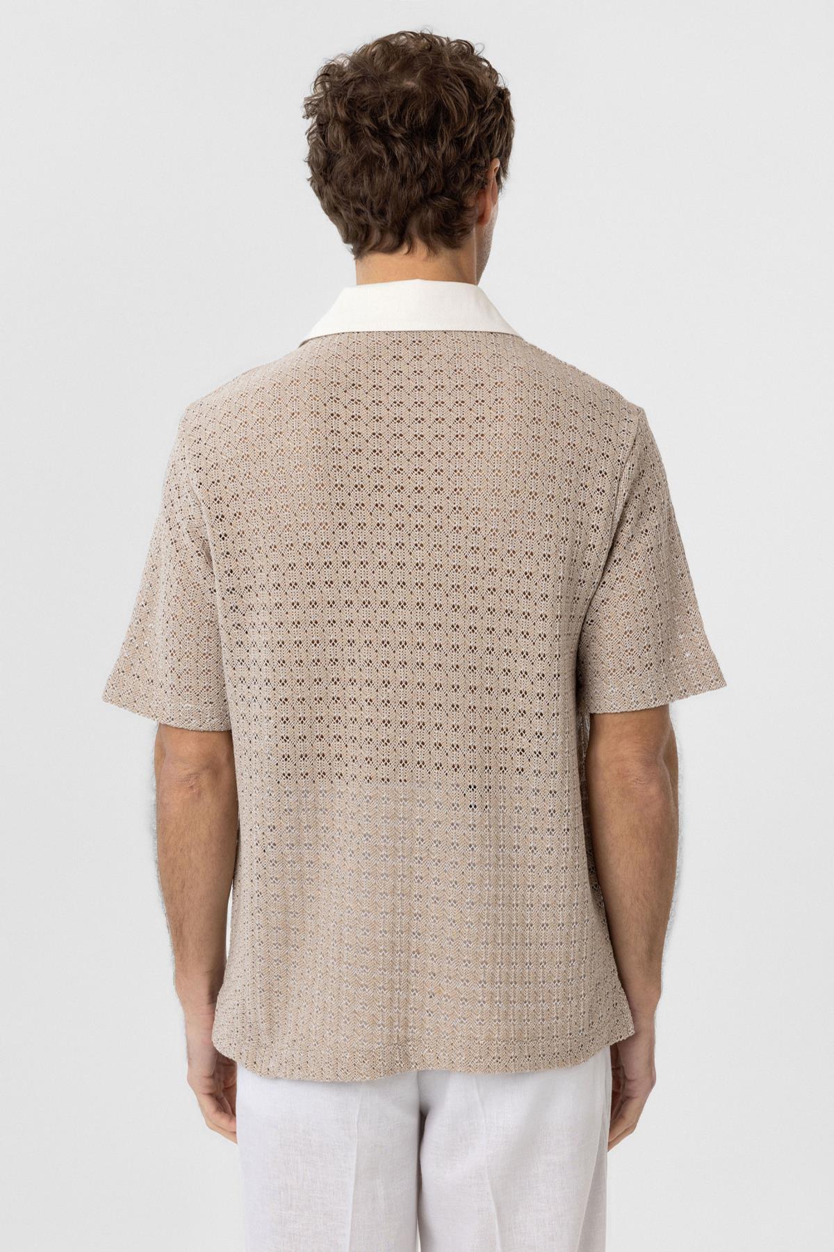 Antioch-Bej Polo Yaka Örgü Erkek T Shirt-T-Shirts-4-Milagron.com