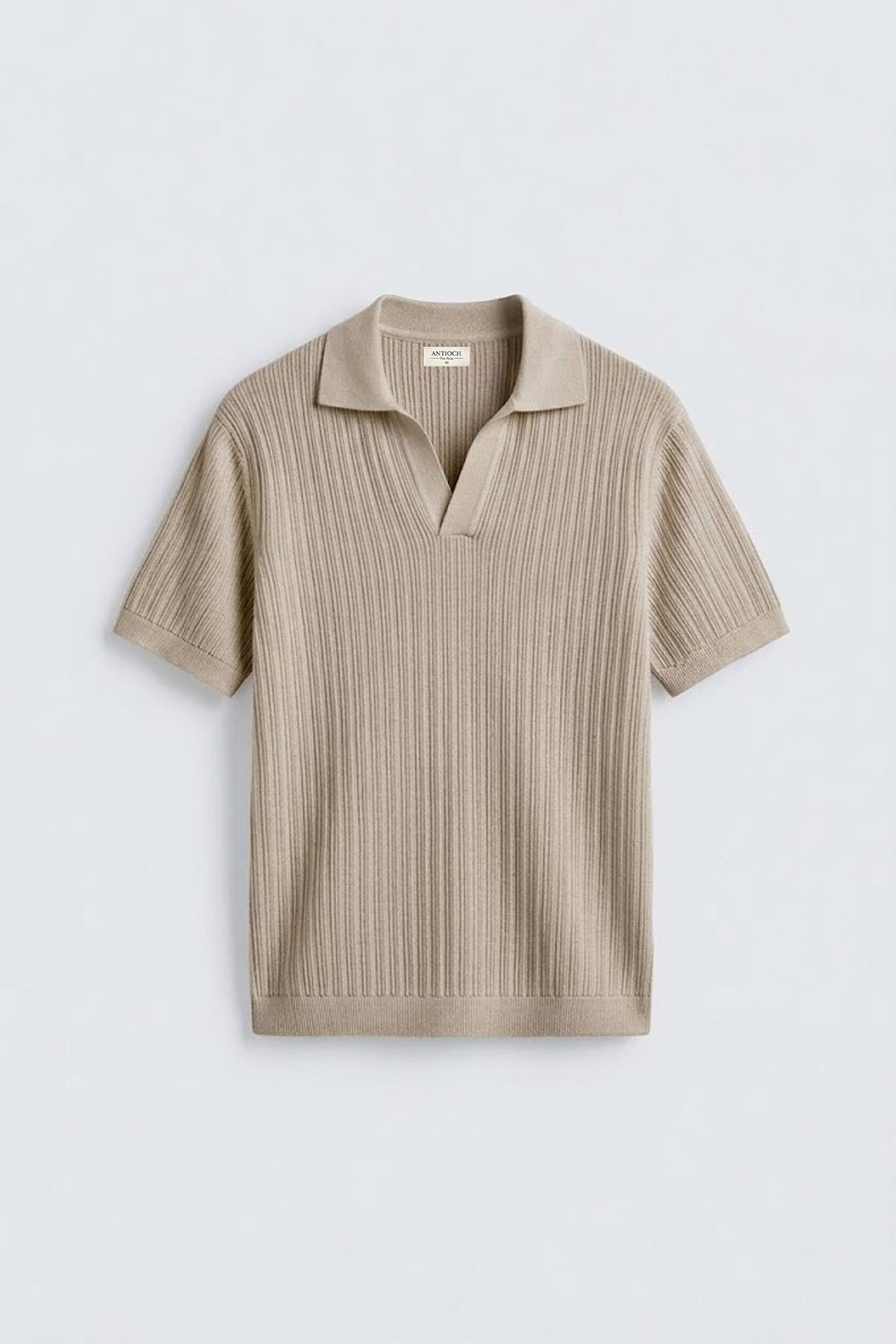 Antioch Bej Premium Dokulu Erkek Triko T-Shirt