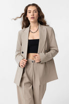 Antioch-Bej Regular Fit Kruvaze Kadın Blazer Ceket-Blazer Ceket-1-Milagron.com