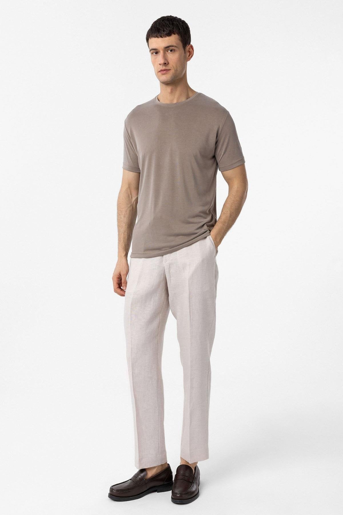 Antioch-Bej Regular Fit Modal Teknik Kumaş Erkek T Shirt-T-Shirts-2-Milagron.com