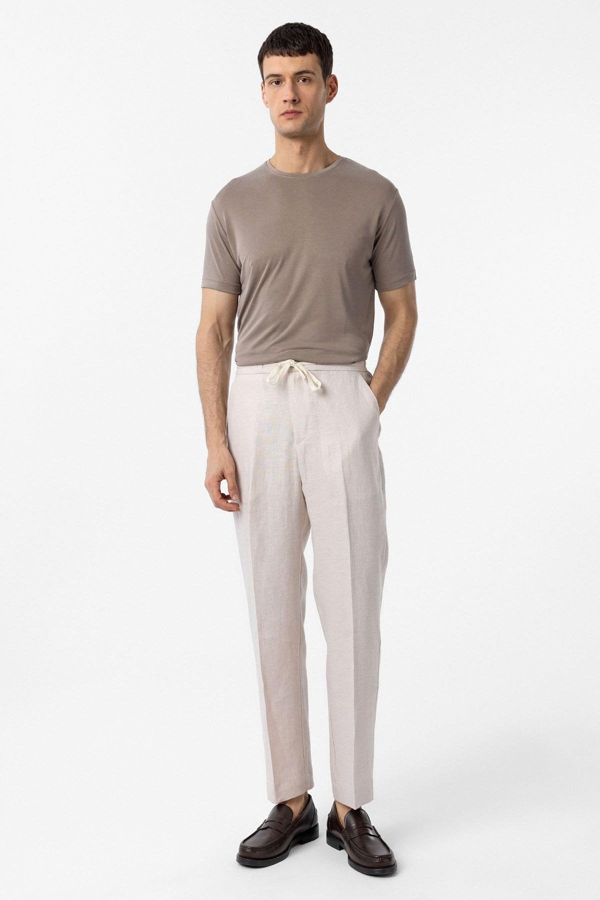 Antioch-Bej Regular Fit Modal Teknik Kumaş Erkek T Shirt-T-Shirts-3-Milagron.com