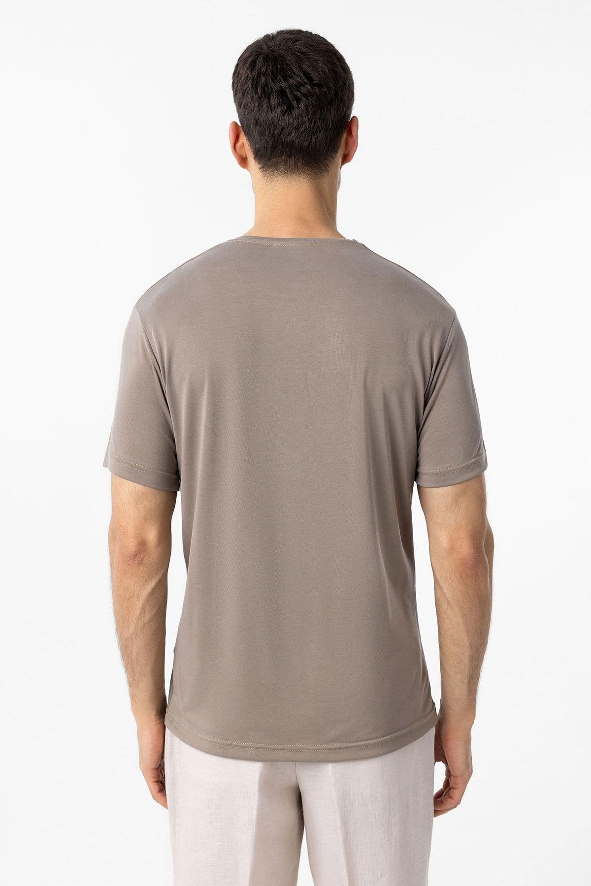 Antioch-Bej Regular Fit Modal Teknik Kumaş Erkek T Shirt-T-Shirts-5-Milagron.com