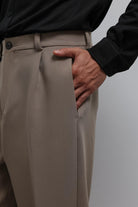 Antioch-Bej Relax Fit Baggy Pilili Erkek Pantolon-Kumaş Pantolon-3-Milagron.com