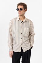 Antioch-Bej Relax Fit Çizgili Erkek Gömlek-Gömlek-1-Milagron.com