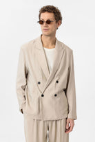 Antioch-Bej Relax Fit Diagonel İnce Erkek Blazer Ceket-Blazer Ceket-1-Milagron.com