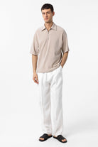 Antioch-Bej Relax Fit Fermuarlı Polo Yaka Erkek T Shirt-T-Shirts-3-Milagron.com