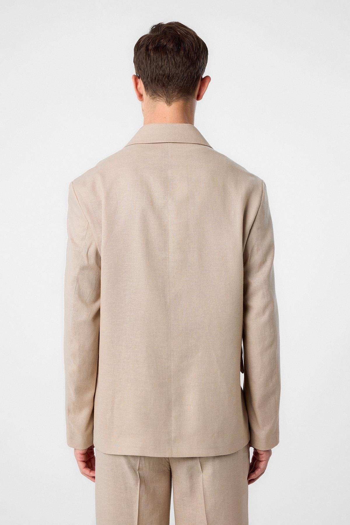 Antioch-Bej Relax Fit Keten Karışımlı Erkek Blazer Ceket-Blazer Ceket-4-Milagron.com