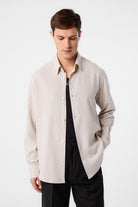 Antioch-Bej Relax Fit Keten Karışımlı Erkek Gömlek-Gömlek-2-Milagron.com