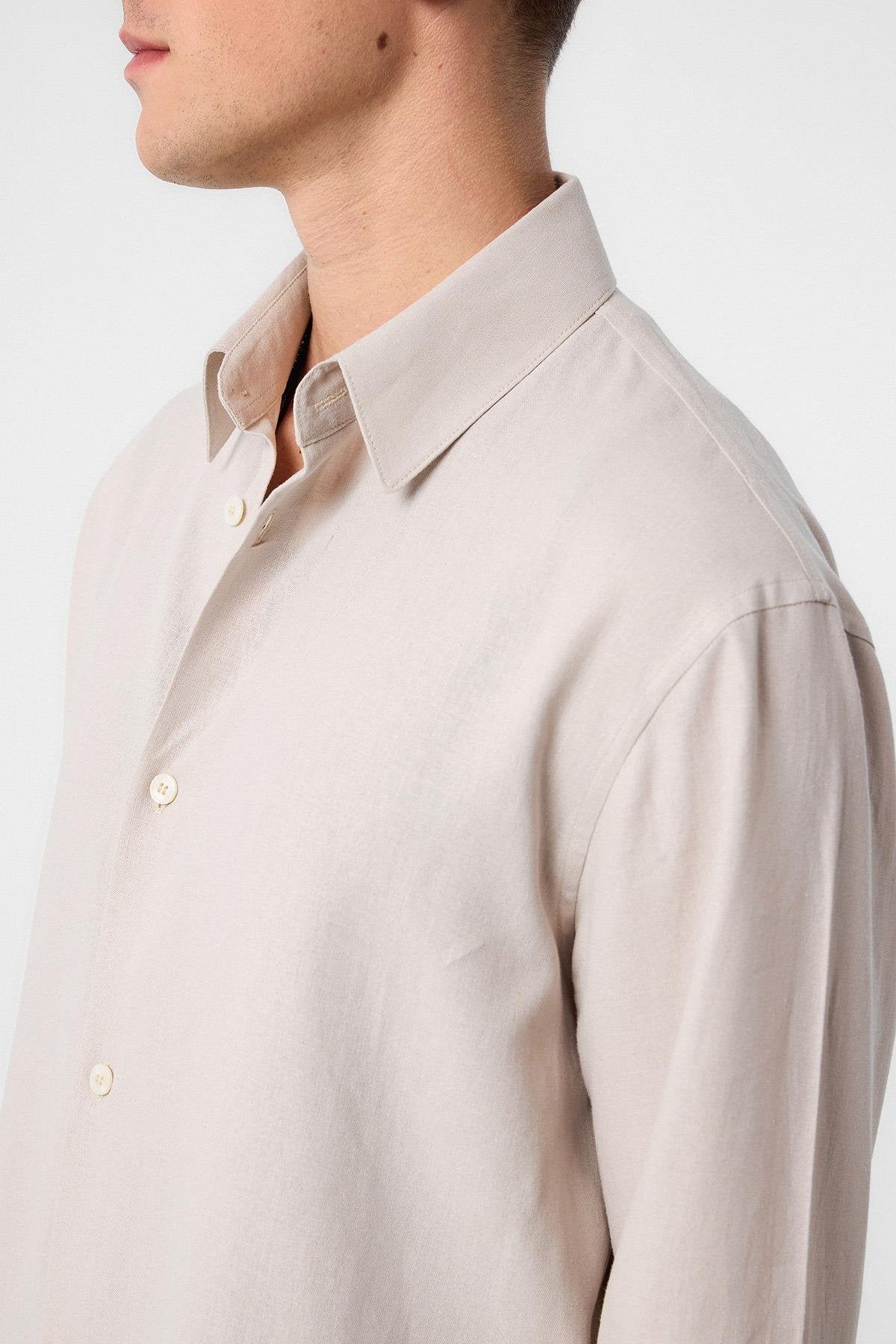 Antioch-Bej Relax Fit Keten Karışımlı Erkek Gömlek-Gömlek-4-Milagron.com