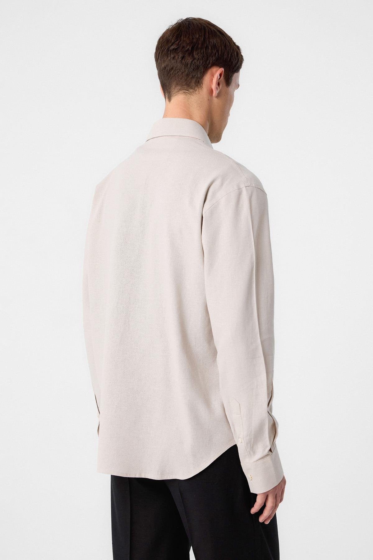 Antioch-Bej Relax Fit Keten Karışımlı Erkek Gömlek-Gömlek-5-Milagron.com