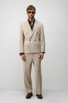 Antioch Bej Relax Fit Kruvaze Erkek Blazer Ceket