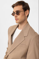 Antioch-Bej Relax Fit Kruvaze Kapama Erkek Teknik Blazer Ceket-Blazer Ceket-4-Milagron.com
