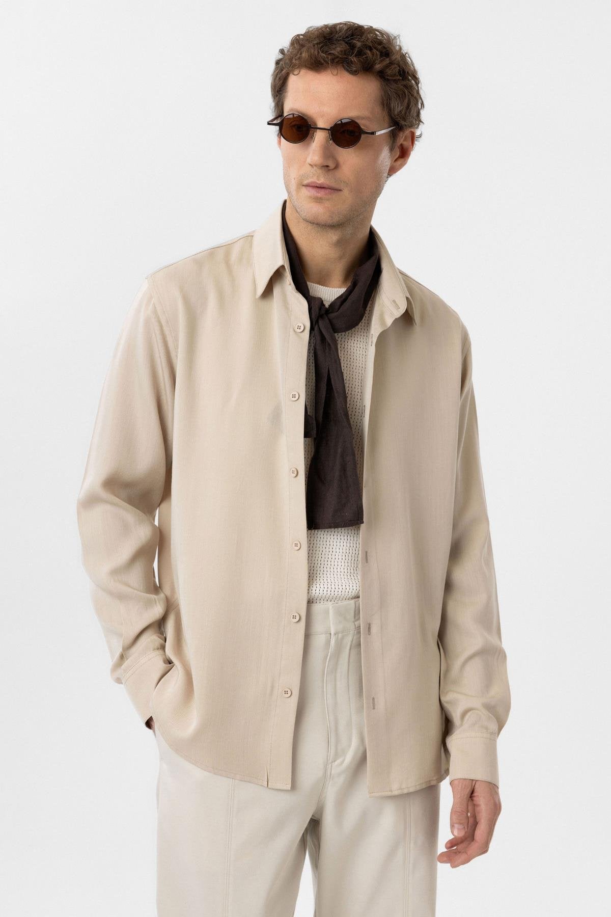 Antioch-Bej Relax Fit Liyosel Kumaş Erkek Gömlek-Gömlek-1-Milagron.com