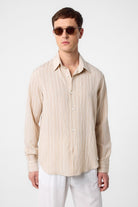 Antioch-Bej Relax Fit çizgili Erkek Gömlek-Gömlek-1-Milagron.com