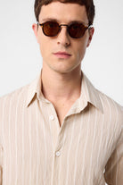 Antioch-Bej Relax Fit çizgili Erkek Gömlek-Gömlek-4-Milagron.com