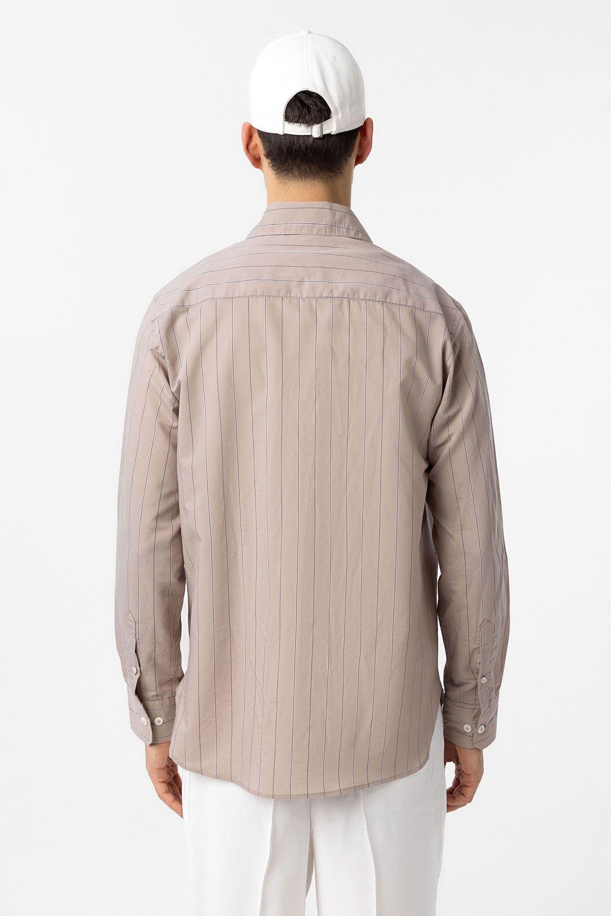 Antioch-Bej Relaxed Çizgili Erkek Gömlek-Gömlek-5-Milagron.com