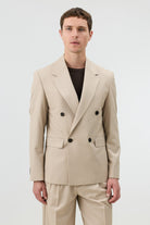Antioch Bej Relaxed Kruvaze Erkek Blazer Ceket