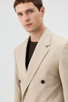 Antioch Bej Relaxed Kruvaze Erkek Blazer Ceket