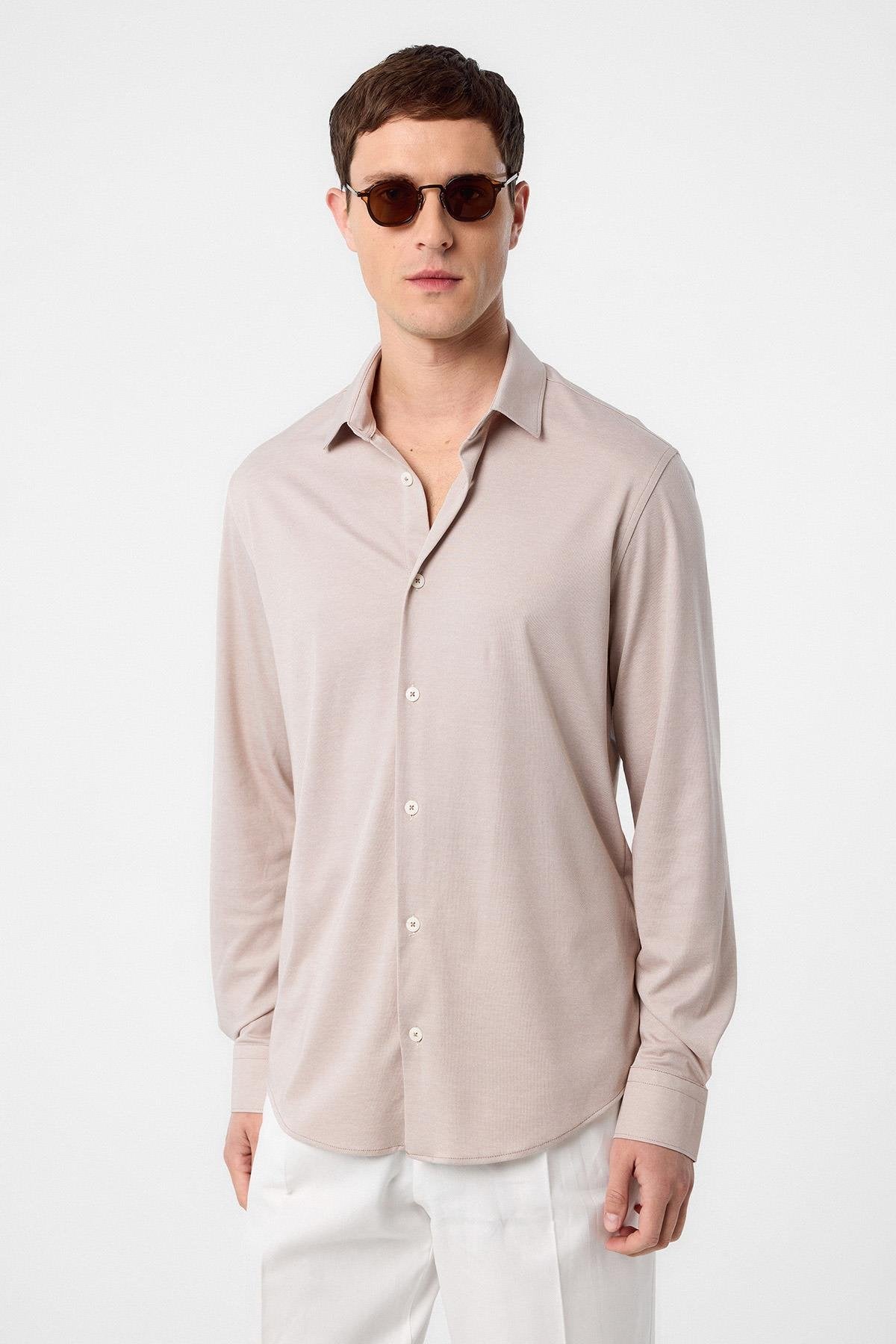 Antioch-Antioch Bej Slim Fit Erkek Gömlek-Gömlek-5-Milagron.com