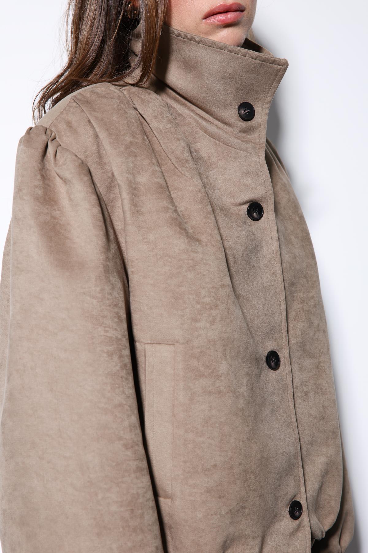 Antioch-Bej Süet Görünümlü Bomber Kadın Ceket-Ceket-5-Milagron.com