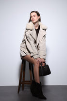 Antioch-Bej Suni Kürklü Kısa Kadın Trençkot-Trençkot-4-Milagron.com