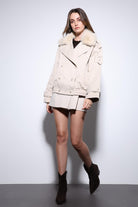 Antioch-Bej Suni Kürklü Kısa Kadın Trençkot-Trençkot-5-Milagron.com