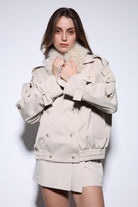 Antioch-Bej Suni Kürklü Kısa Kadın Trençkot-Trençkot-6-Milagron.com